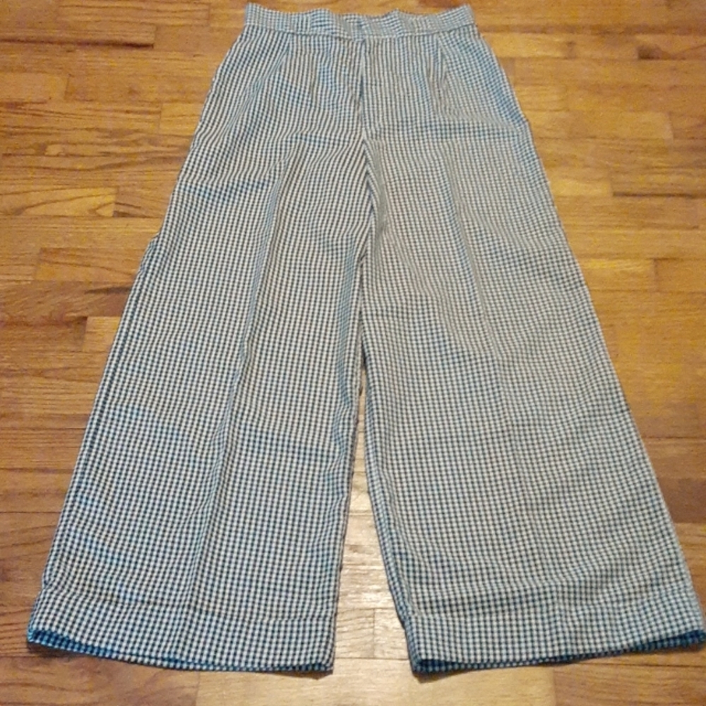 Vintage 70's Women's Big Bell, Wide Leg Navy Check Pants